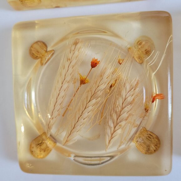 Vintage Kendalls Lucite Coasters With Dried Flowers & Stand Set Of 4 - Picture 6 of 6